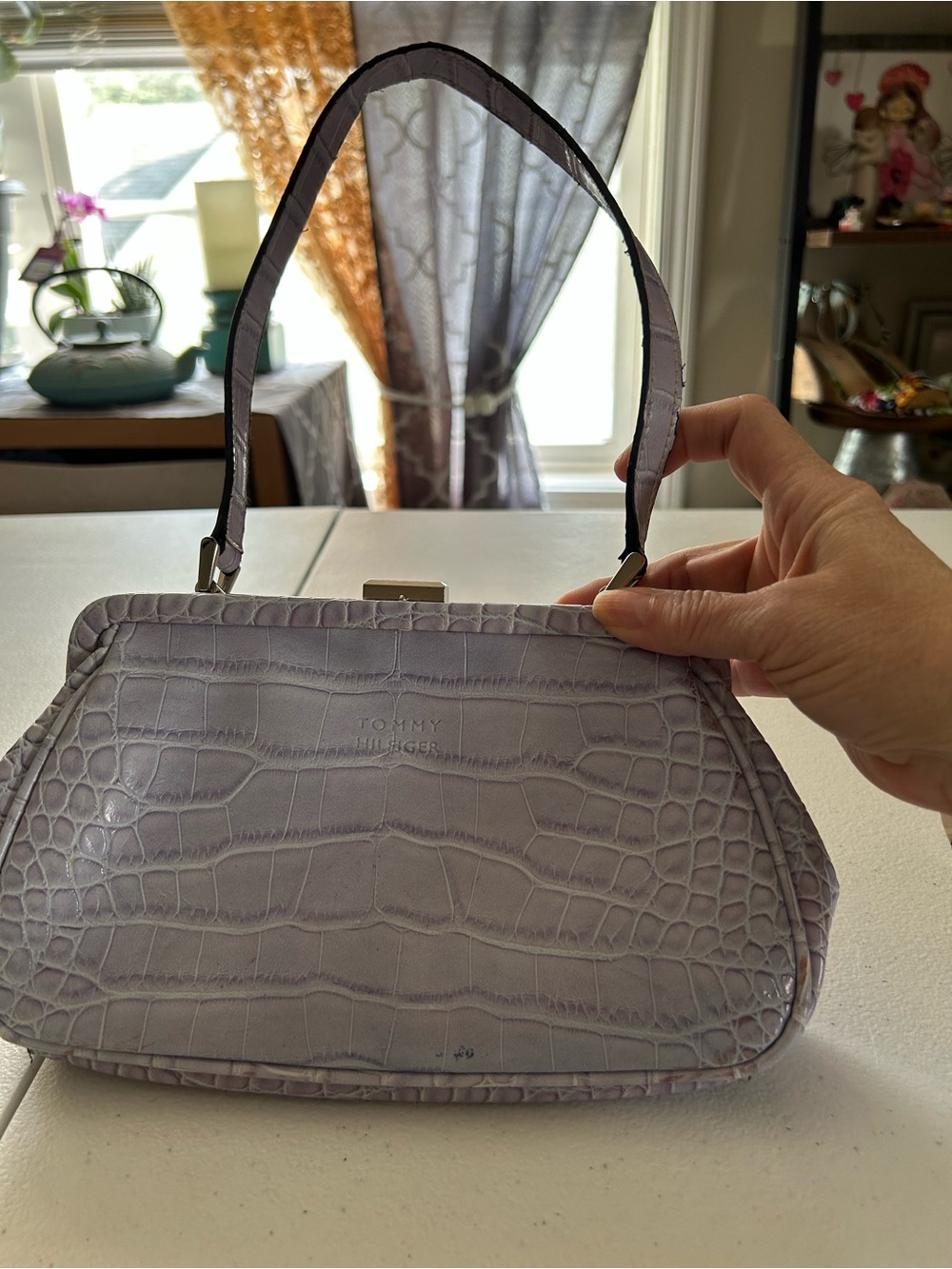 Tommy Hilfiger Lilac Croc-Embossed Wristlet